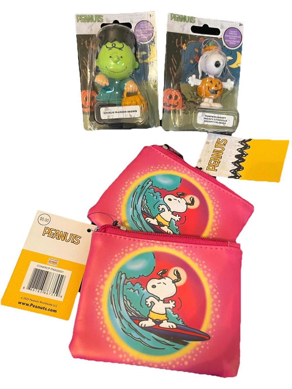 Peanuts Gang Halloween Figure Lot Snoopy Pumpkin Surf Bag Charlie Franken Brown